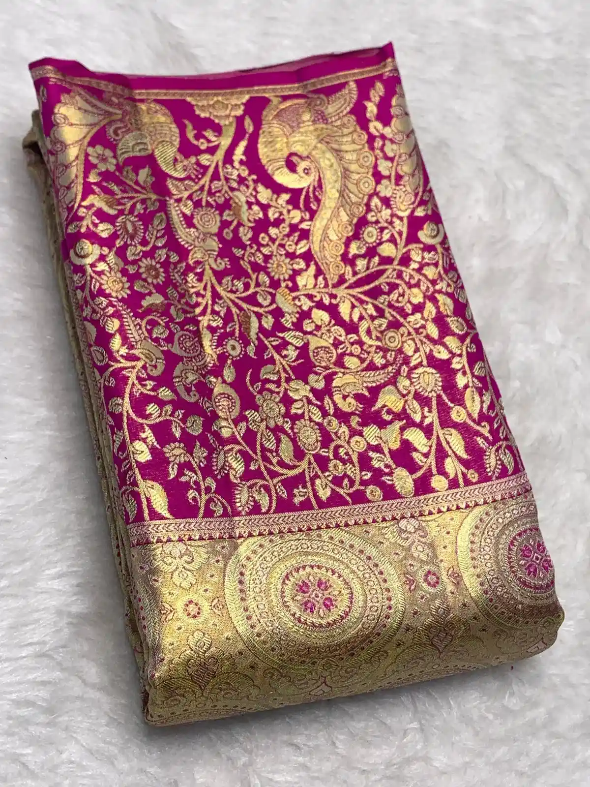 Peach Maroon Kanchipuram Handloom Bridal Silk Saree